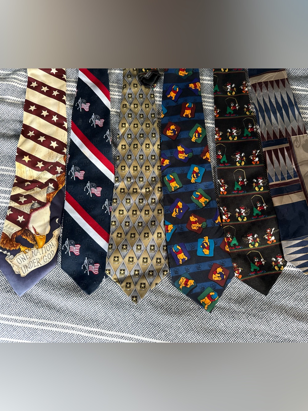 Vintage ties, Disney, Americana, army and Geometric